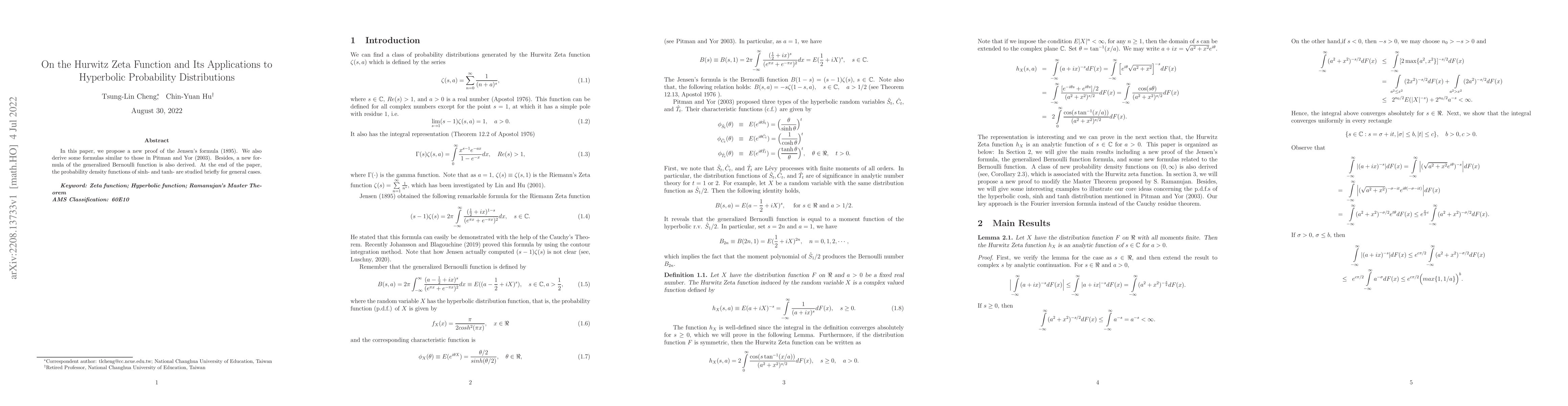 Thumbnail for On the Hurwitz Zeta Function and Its Applications to Hyperbolic
  Probability Distributions