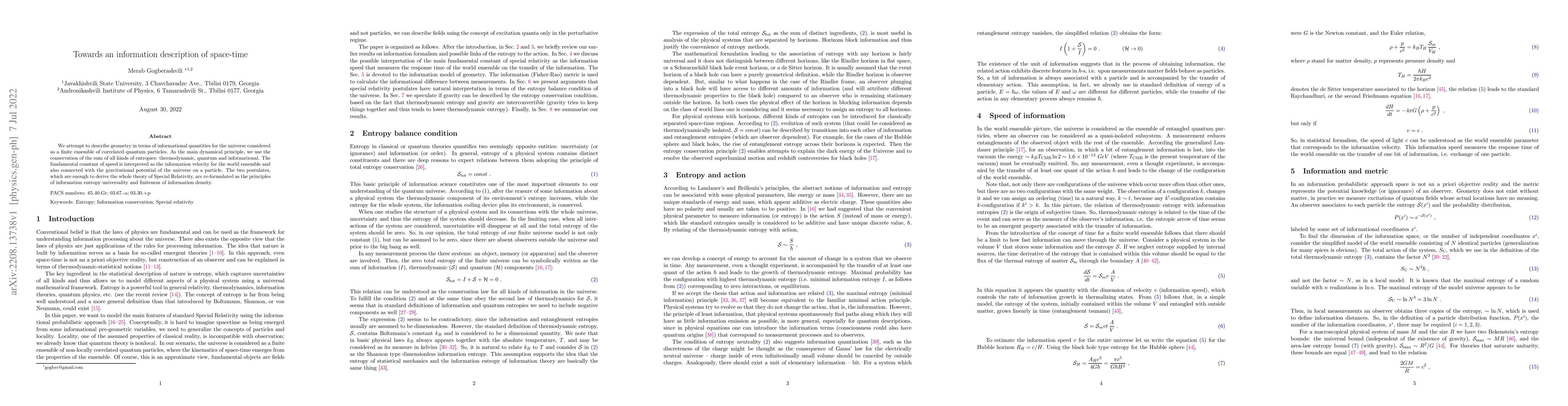 Thumbnail for Towards an information description of space-time