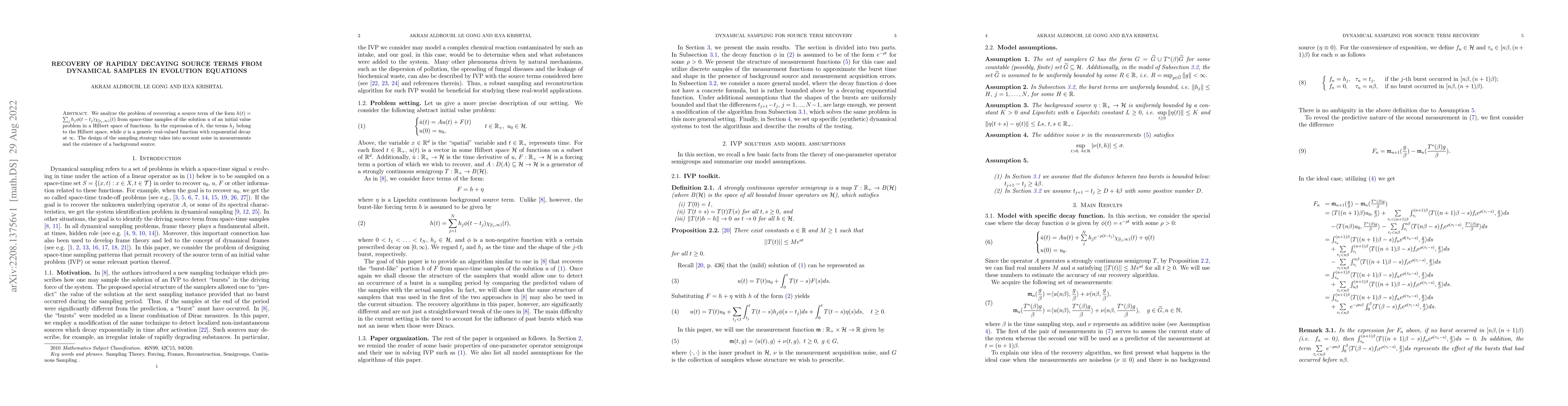 Thumbnail for Recovery of rapidly decaying source terms from dynamical samples in
  evolution equations