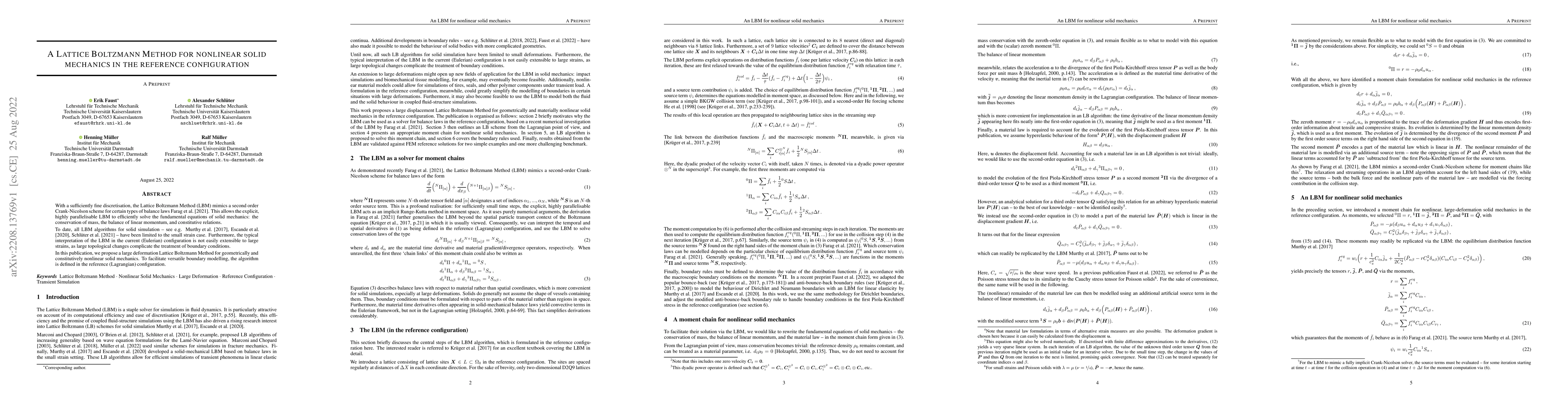 Thumbnail for A Lattice Boltzmann Method for nonlinear solid mechanics in the
  reference configuration