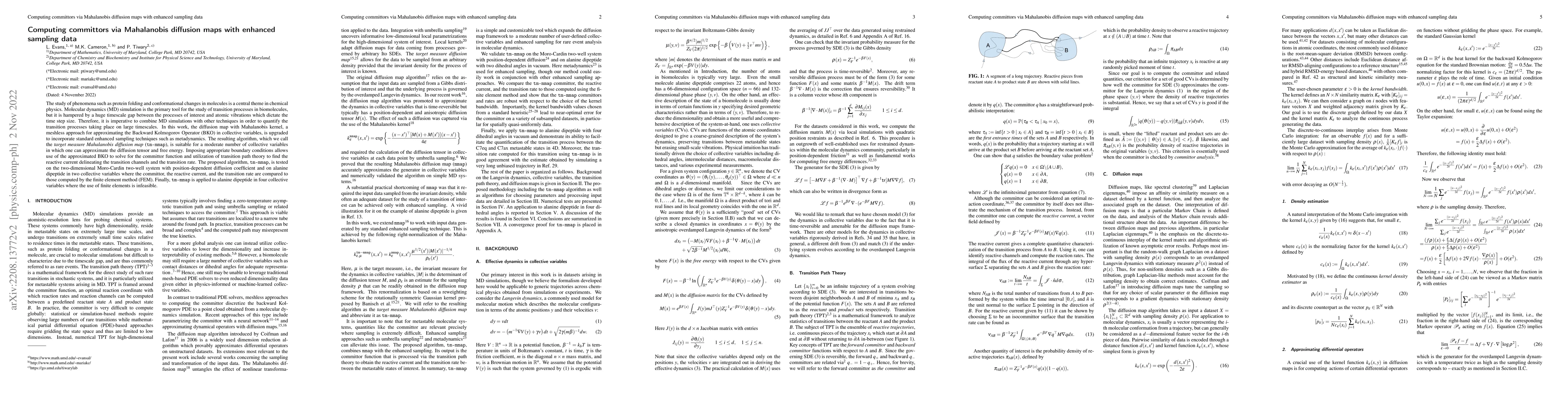 Thumbnail for Computing committors via Mahalanobis diffusion maps with enhanced
  sampling data
