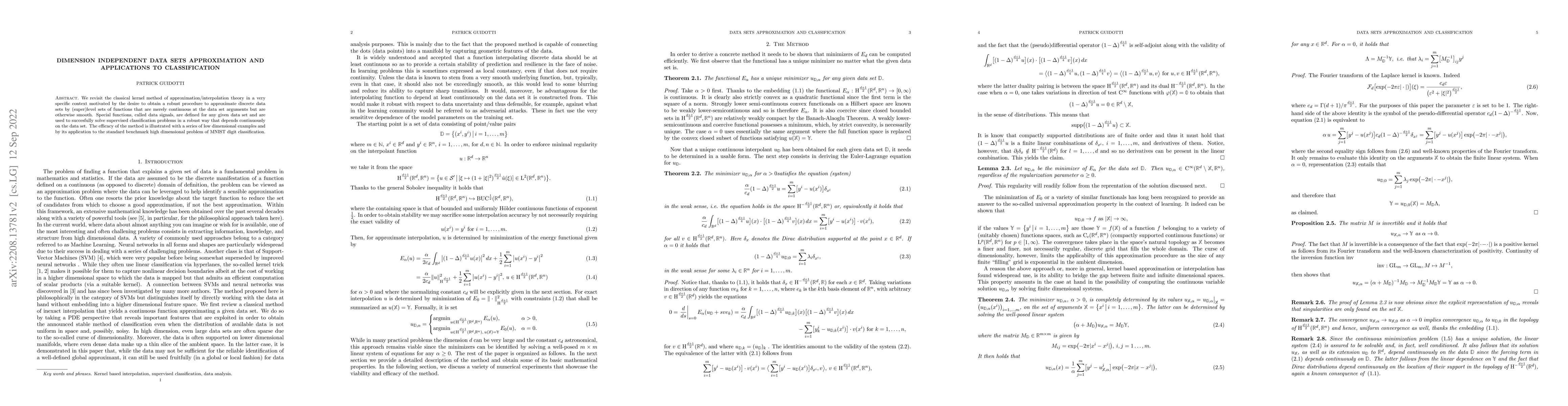 Thumbnail for Dimension Independent Data Sets Approximation and Applications to
  Classification