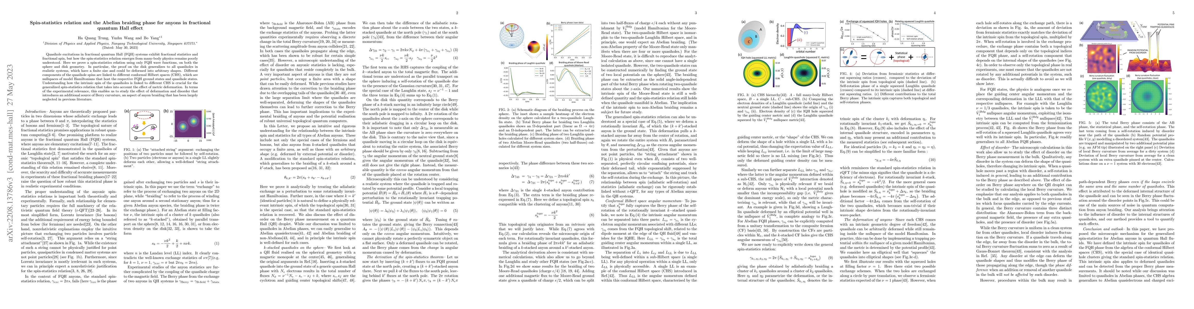 Thumbnail for Spin-statistics relation and the Abelian braiding phase for anyons in
  fractional quantum Hall effect