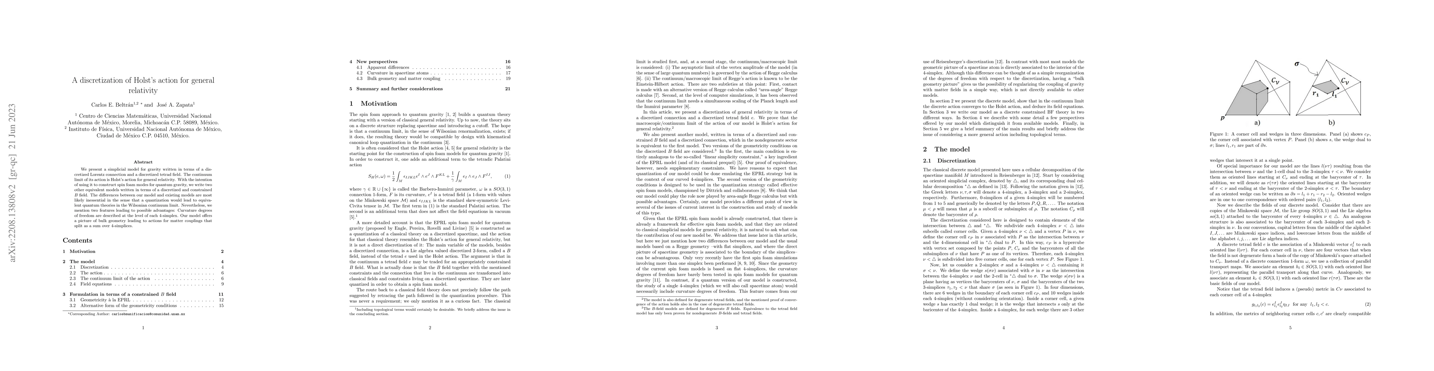 Thumbnail for A discretization of Holst's action for general relativity