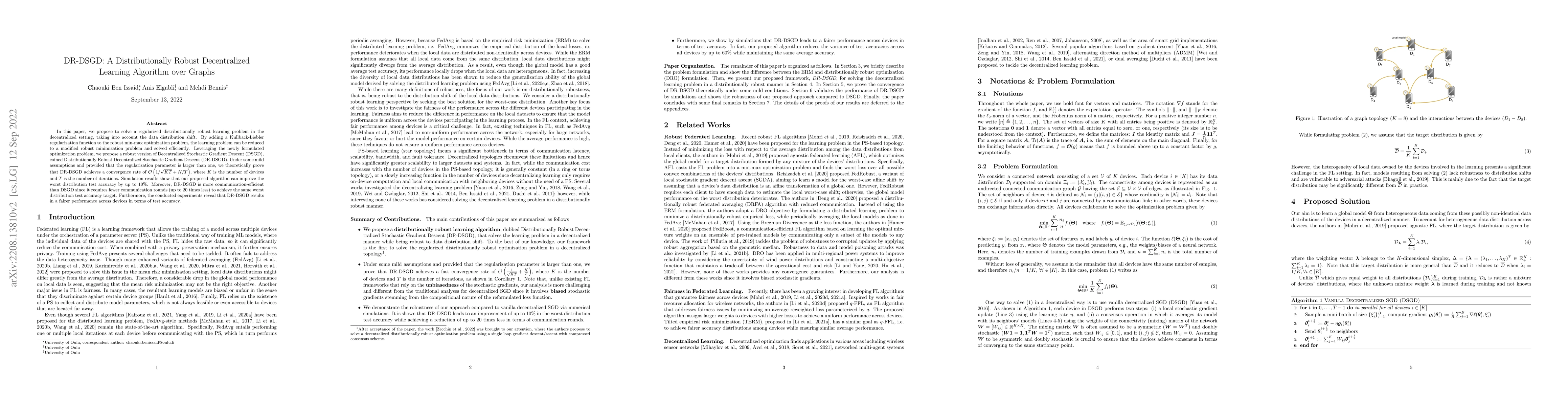 Thumbnail for DR-DSGD: A Distributionally Robust Decentralized Learning Algorithm over
  Graphs