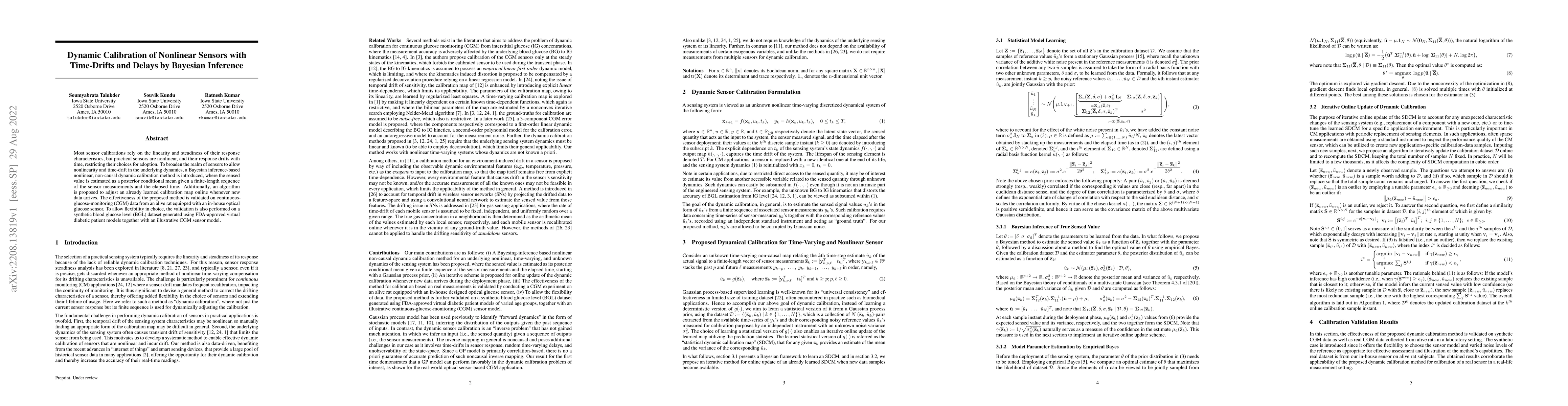 Thumbnail for Dynamic Calibration of Nonlinear Sensors with Time-Drifts and Delays by
  Bayesian Inference