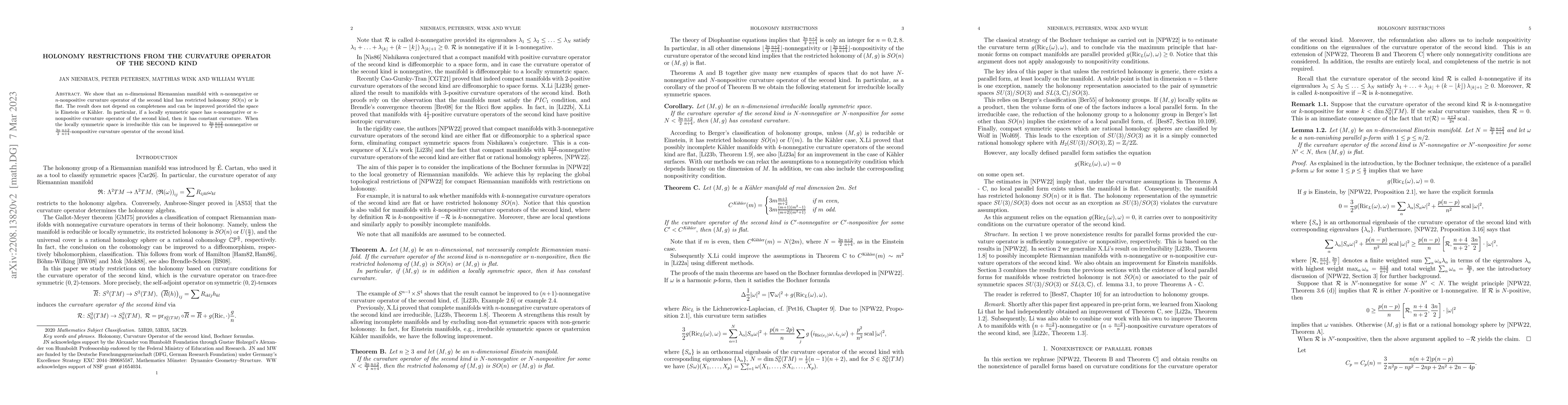 Thumbnail for Holonomy restrictions from the curvature operator of the second kind