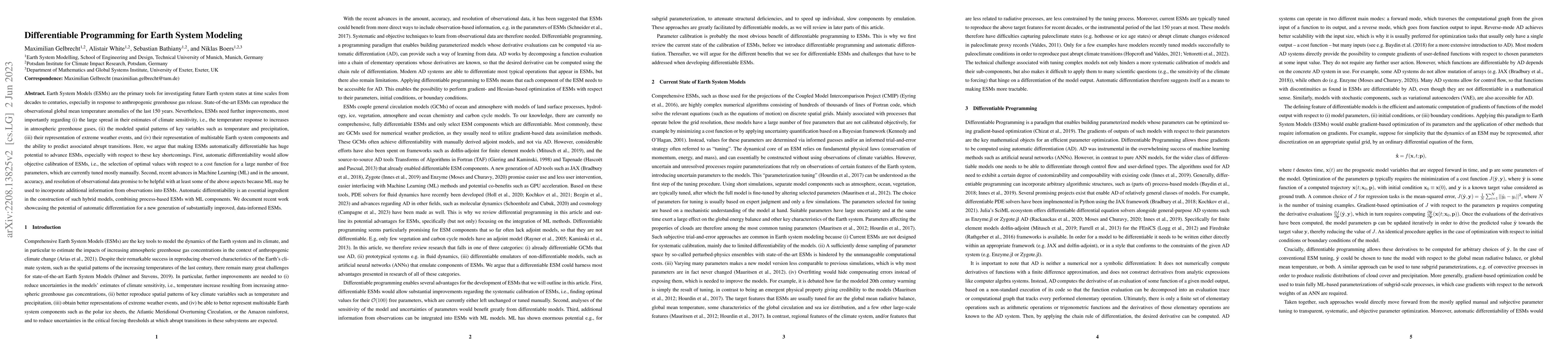 Thumbnail for Differentiable Programming for Earth System Modeling