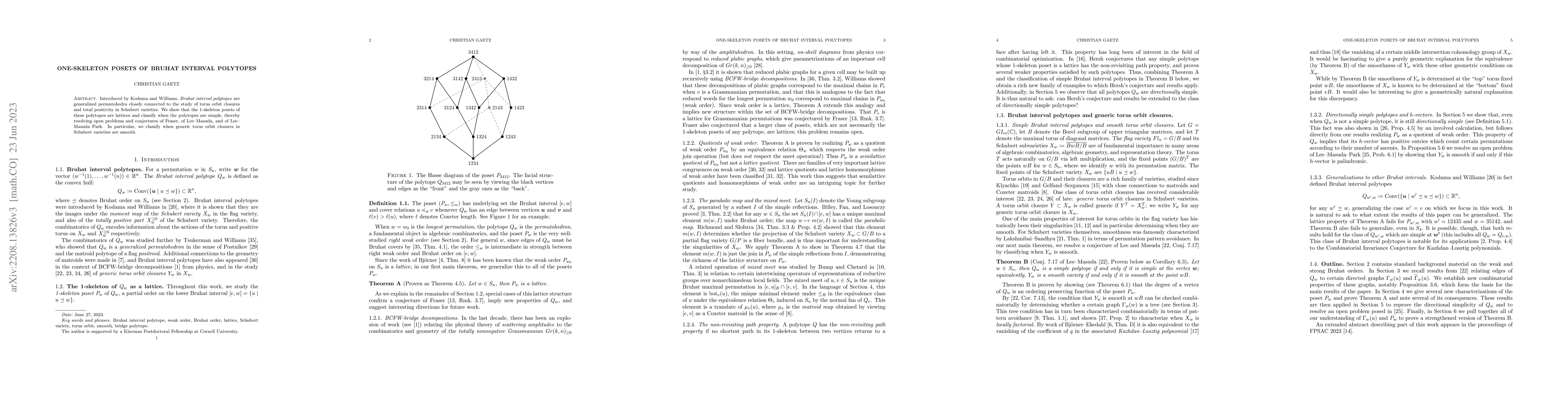 Thumbnail for One-skeleton posets of Bruhat interval polytopes