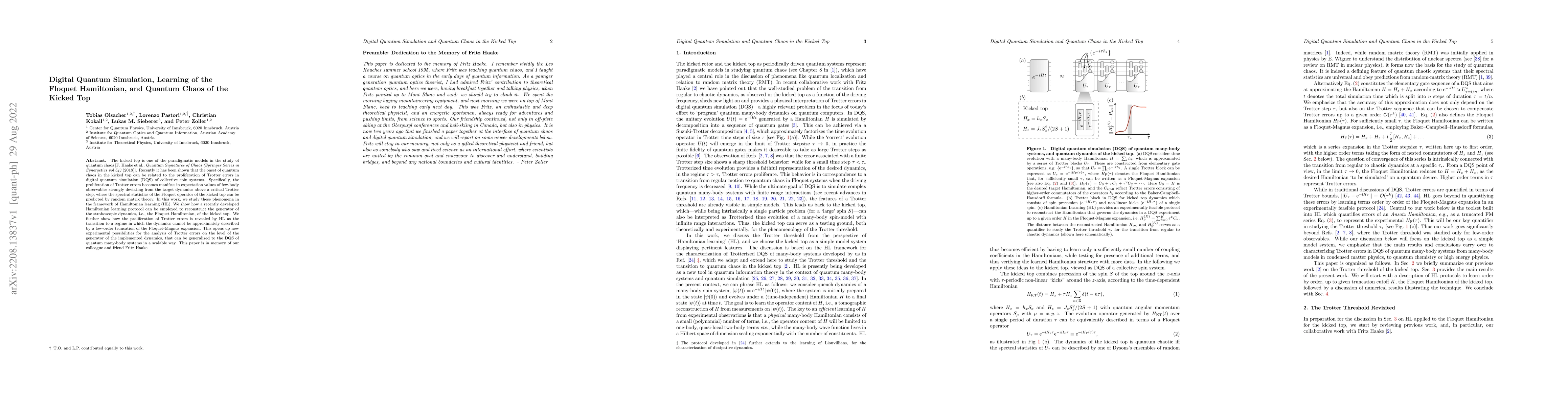 Thumbnail for Digital Quantum Simulation, Learning of the Floquet Hamiltonian, and
  Quantum Chaos of the Kicked Top