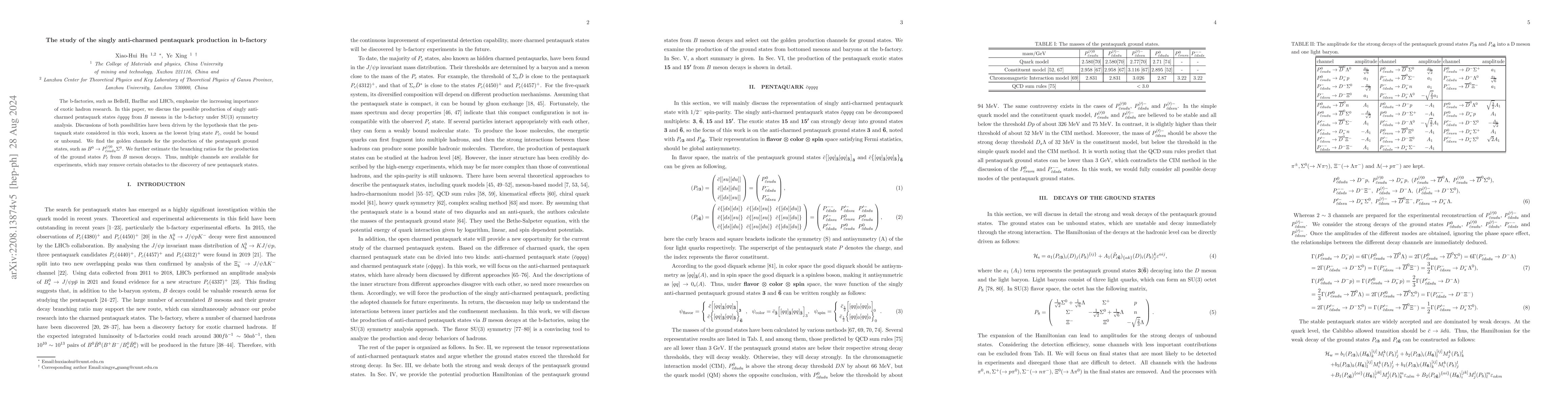 Thumbnail for The study of the singly anti-charmed pentaquark production in b-factory
