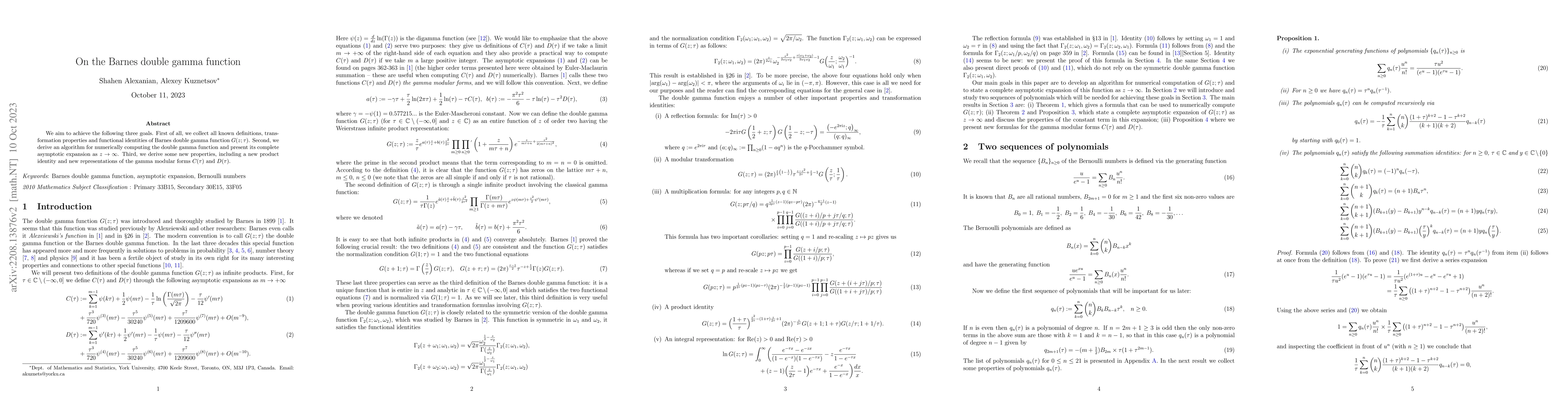 Thumbnail for On the Barnes double gamma function