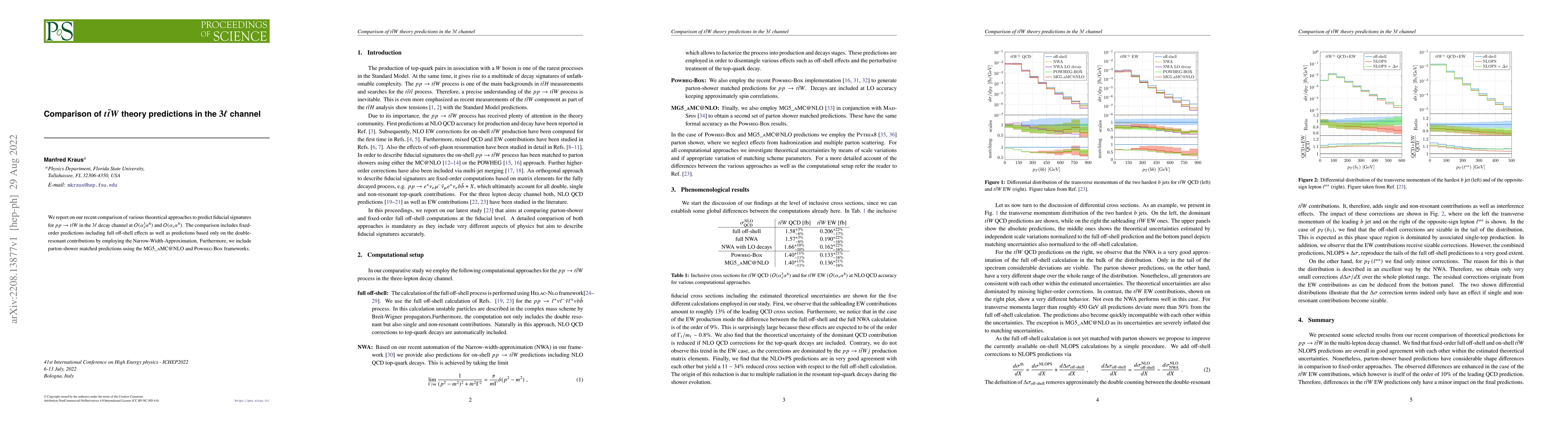 Thumbnail for Comparison of $t\bar{t}W$ theory predictions in the $3\ell$ channel