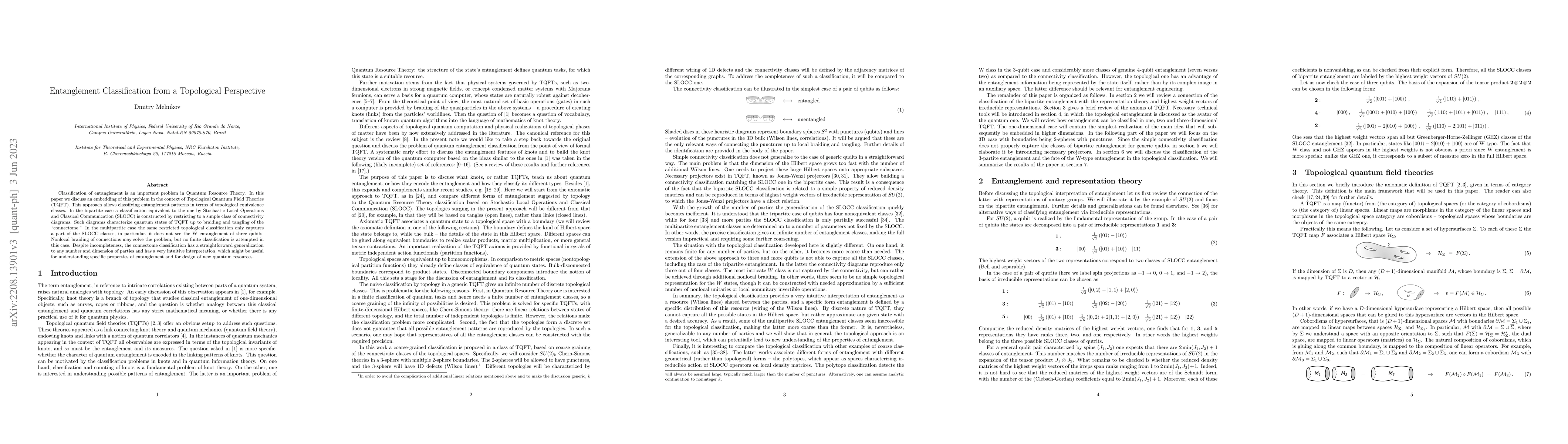 Thumbnail for Entanglement Classification from a Topological Perspective