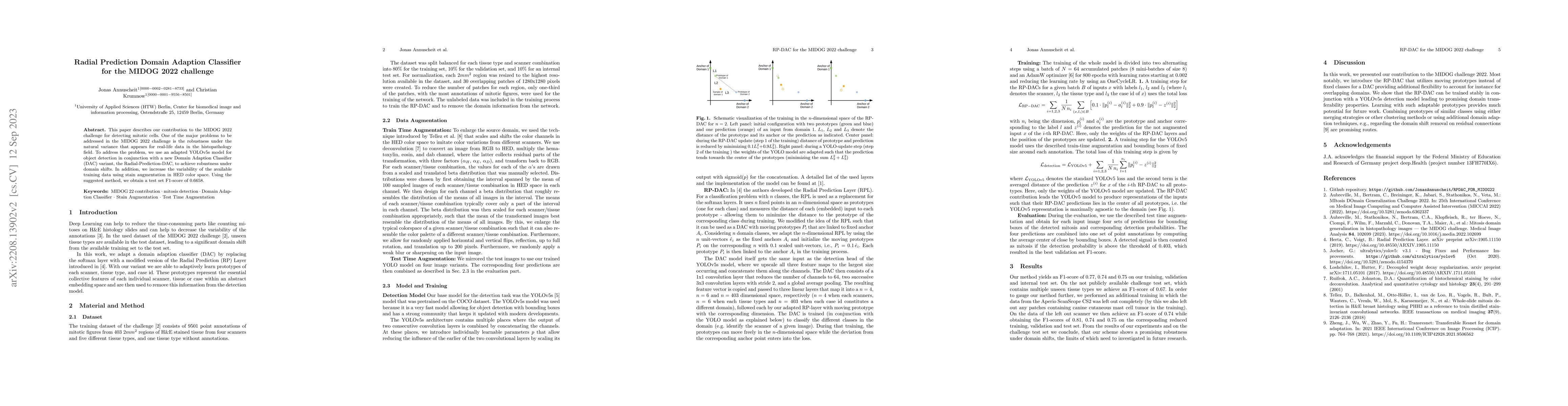 Thumbnail for Radial Prediction Domain Adaption Classifier for the MIDOG 2022
  Challenge