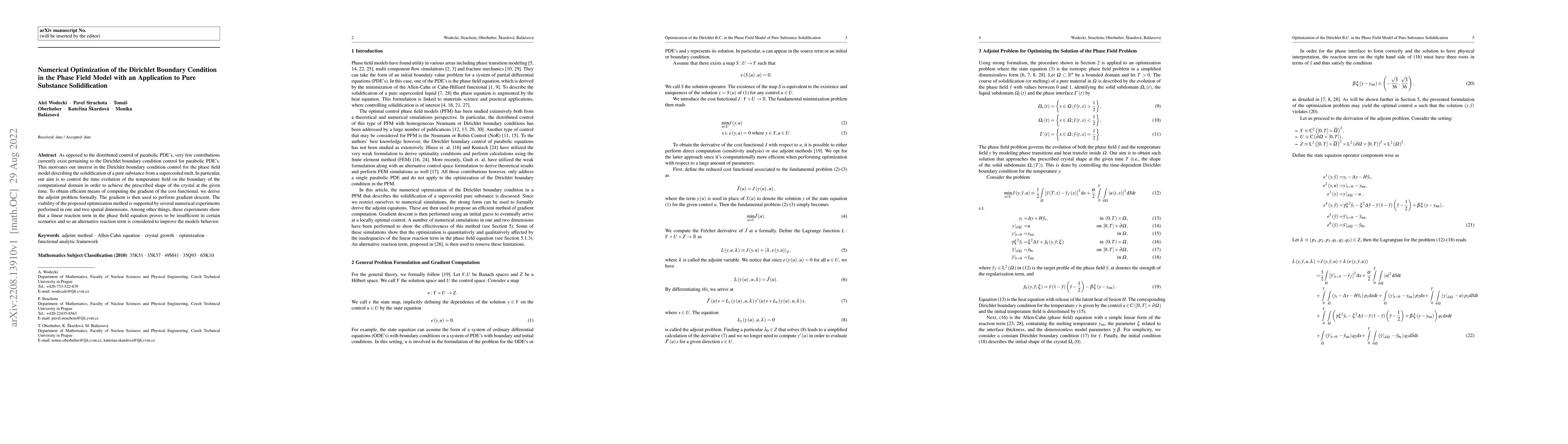 Thumbnail for Numerical Optimization of the Dirichlet Boundary Condition in the Phase
  Field Model with an Application to Pure Substance Solidification