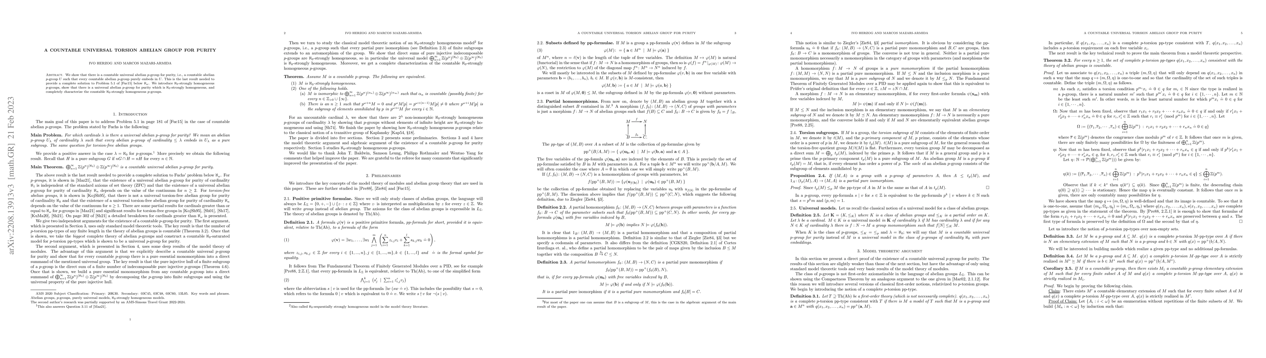 Thumbnail for A countable universal torsion abelian group for purity