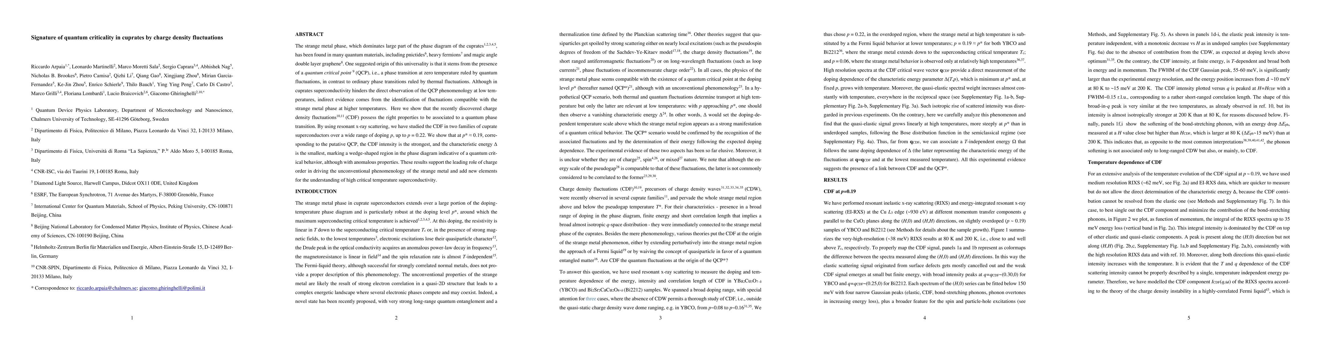 Thumbnail for Signature of quantum criticality in cuprates by charge density
  fluctuations