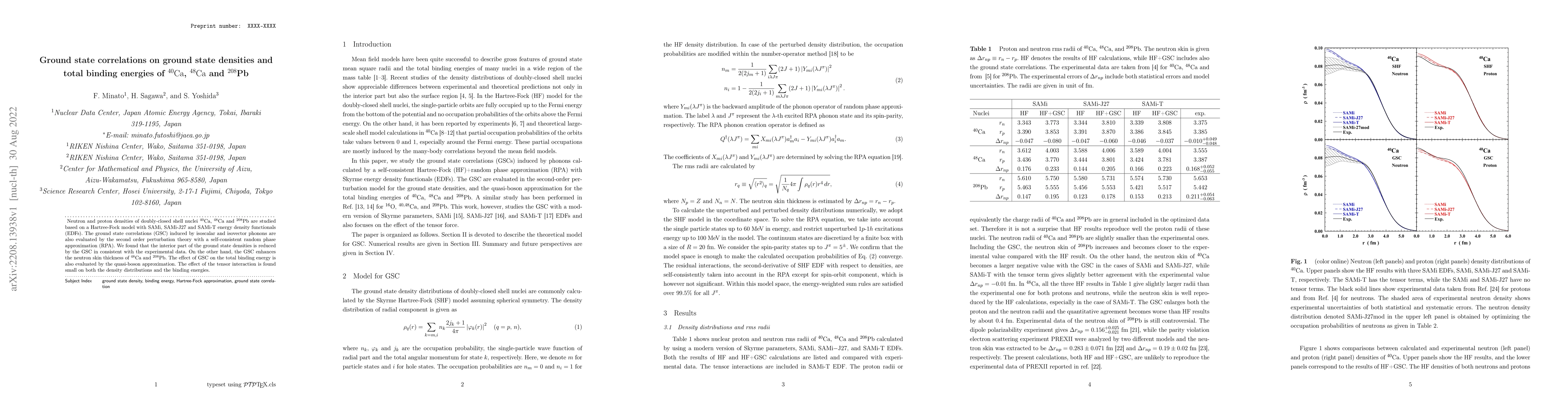 Thumbnail for Ground state correlations on ground state densities and total binding
  energies of 40Ca, 48Ca and 208Pb