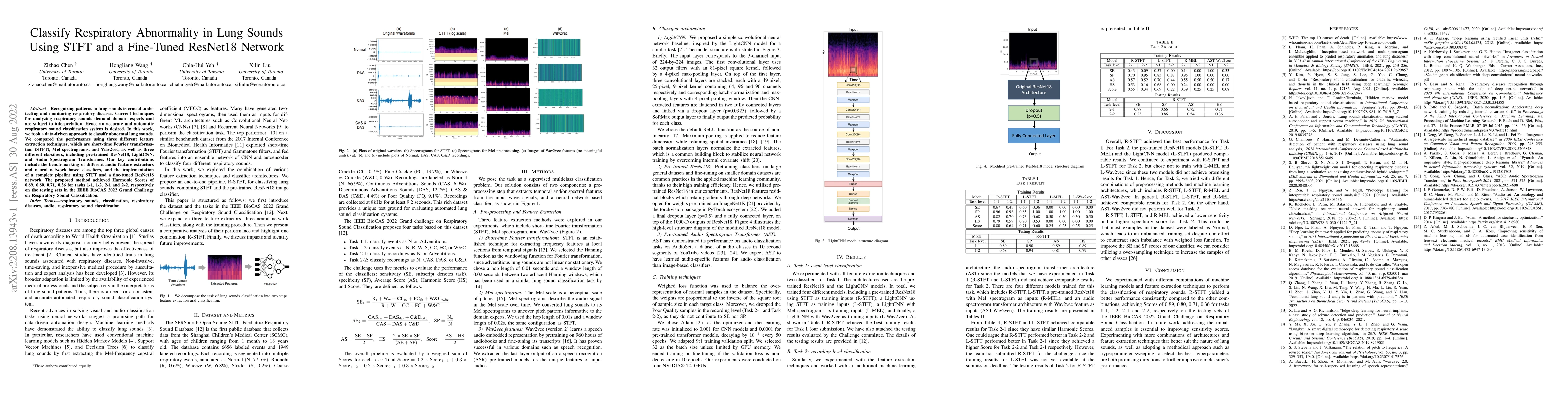 Thumbnail for Classify Respiratory Abnormality in Lung Sounds Using STFT and a
  Fine-Tuned ResNet18 Network