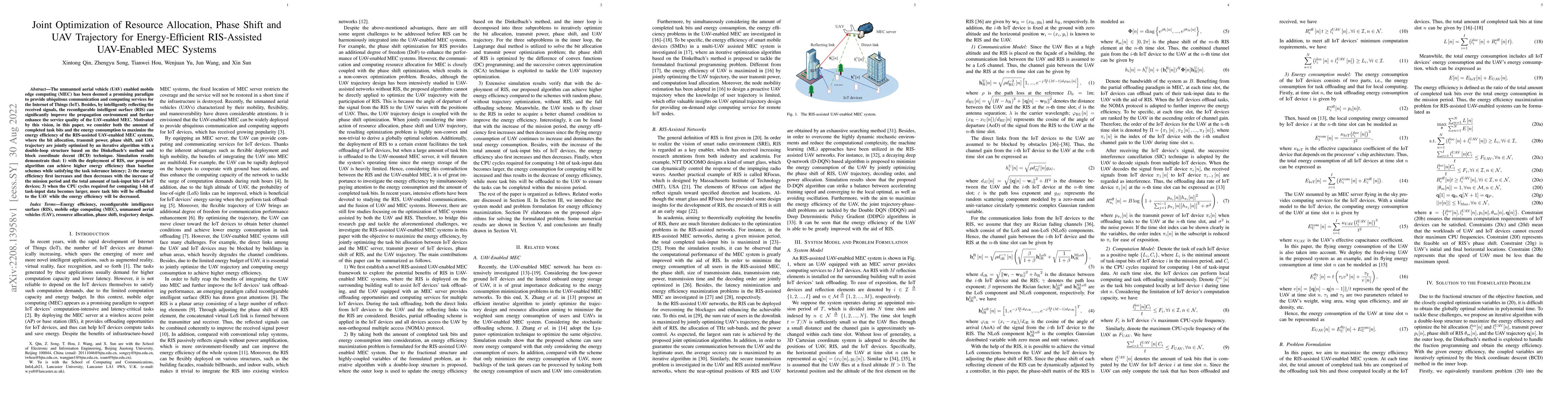 Thumbnail for Joint Optimization of Resource Allocation, Phase Shift and UAV
  Trajectory for Energy-Efficient RIS-Assisted UAV-Enabled MEC Systems