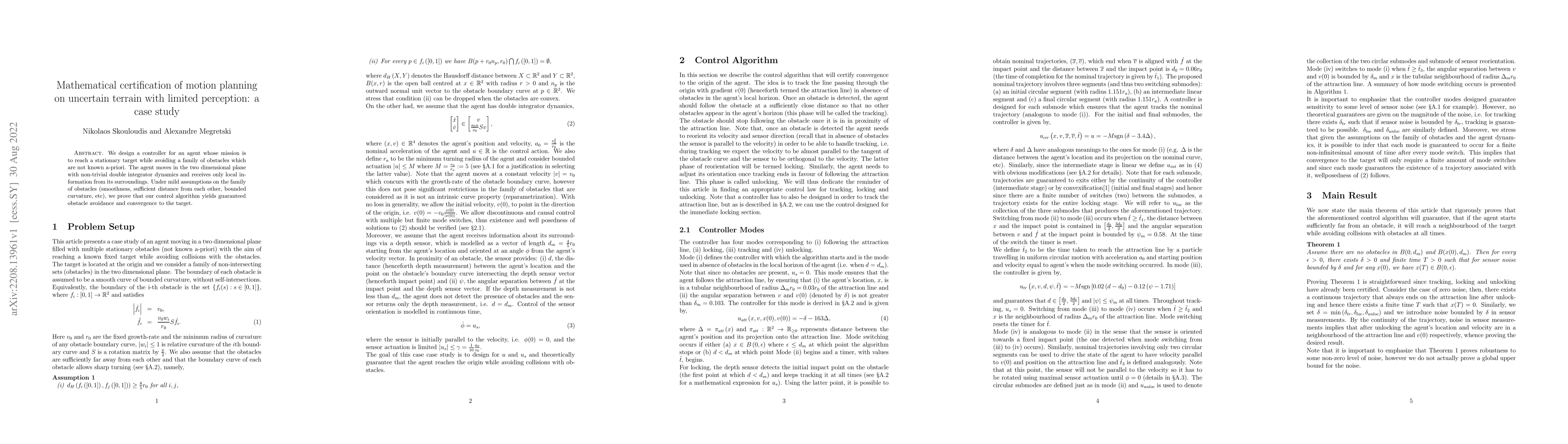 Thumbnail for Mathematical certification of motion planning on uncertain terrain with
  limited perception: a case study