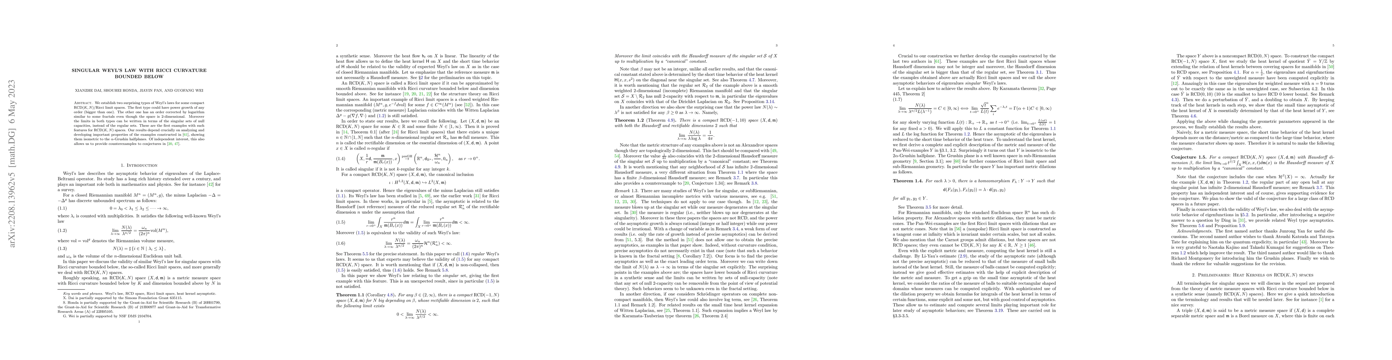Thumbnail for Singular Weyl's law with Ricci curvature bounded below