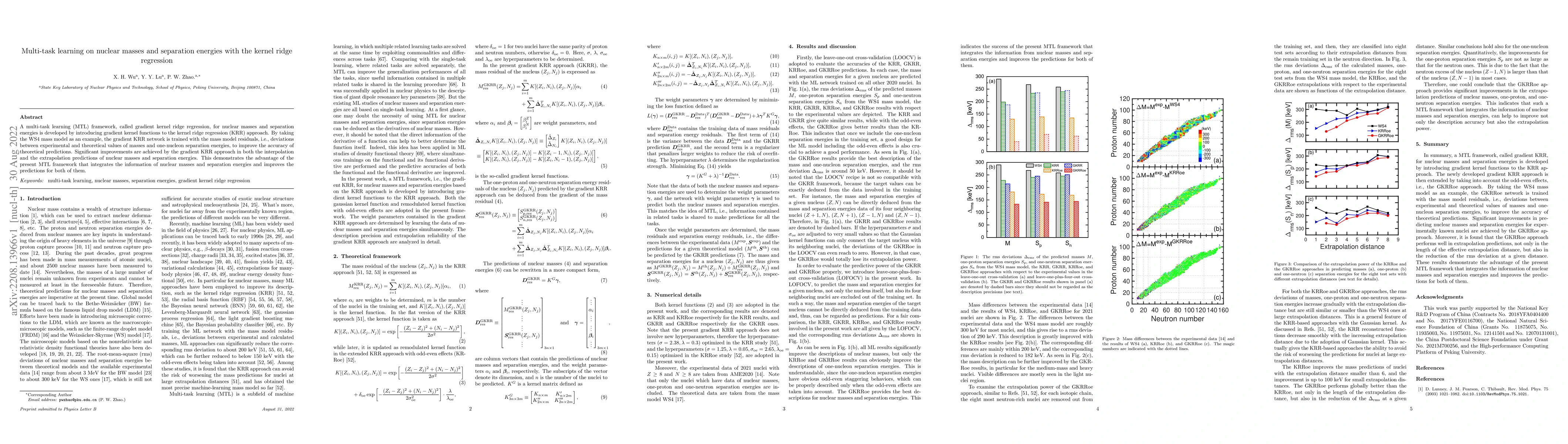 Thumbnail for Multi-task learning on nuclear masses and separation energies with the
  kernel ridge regression