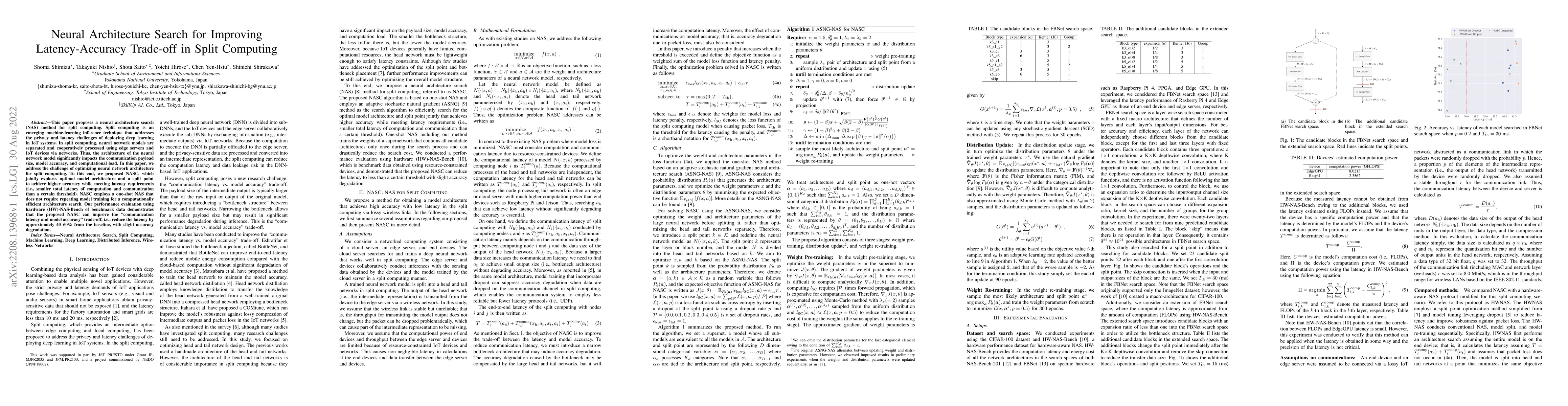 Thumbnail for Neural Architecture Search for Improving Latency-Accuracy Trade-off in
  Split Computing