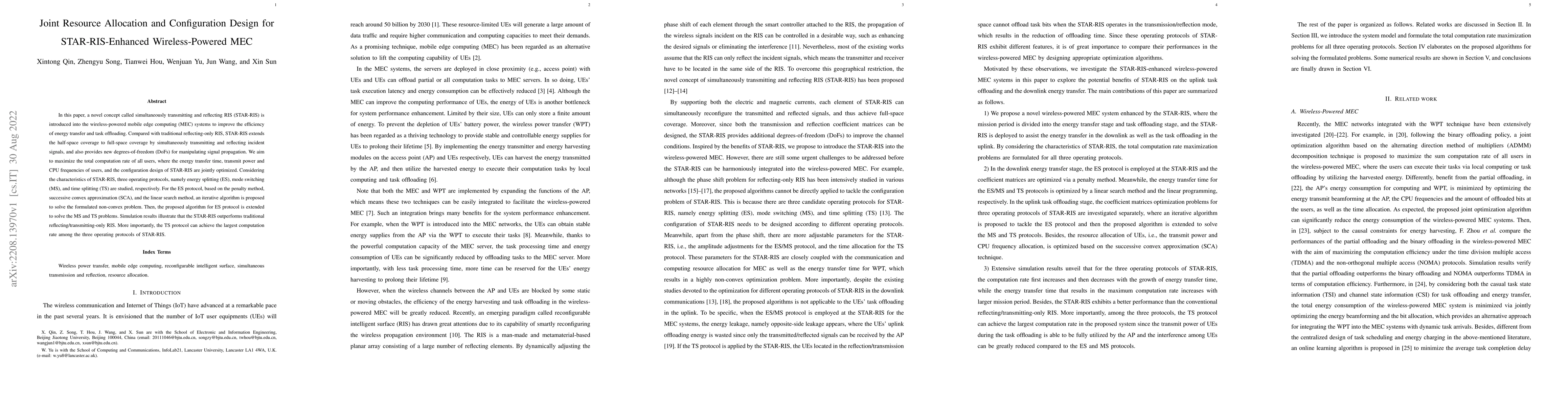 Thumbnail for Joint Resource Allocation and Configuration Design for STAR-RIS-Enhanced
  Wireless-Powered MEC