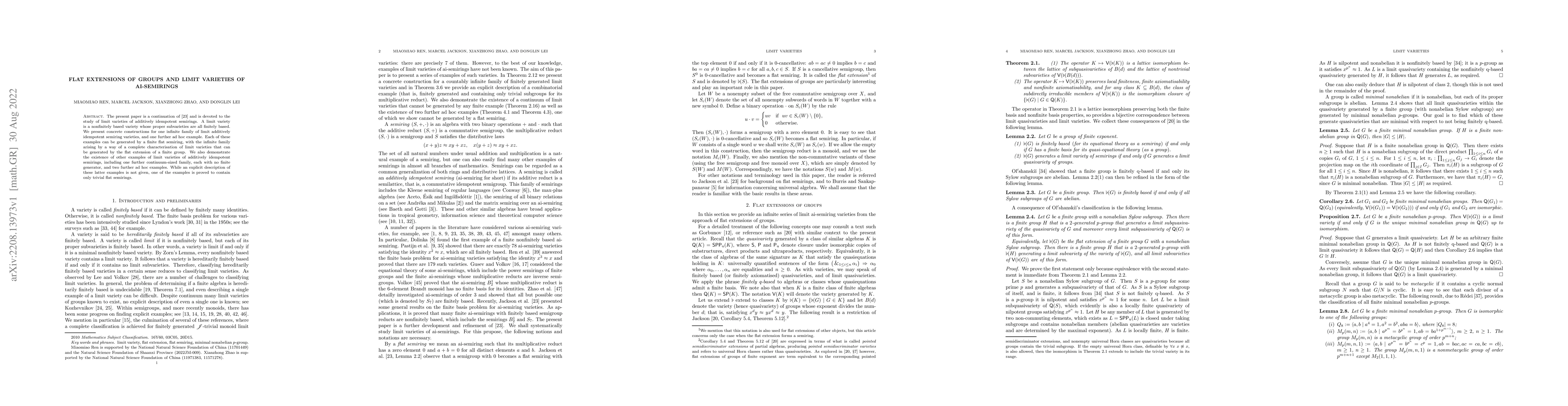 Thumbnail for Flat extensions of groups and limit varieties of ai-semirings