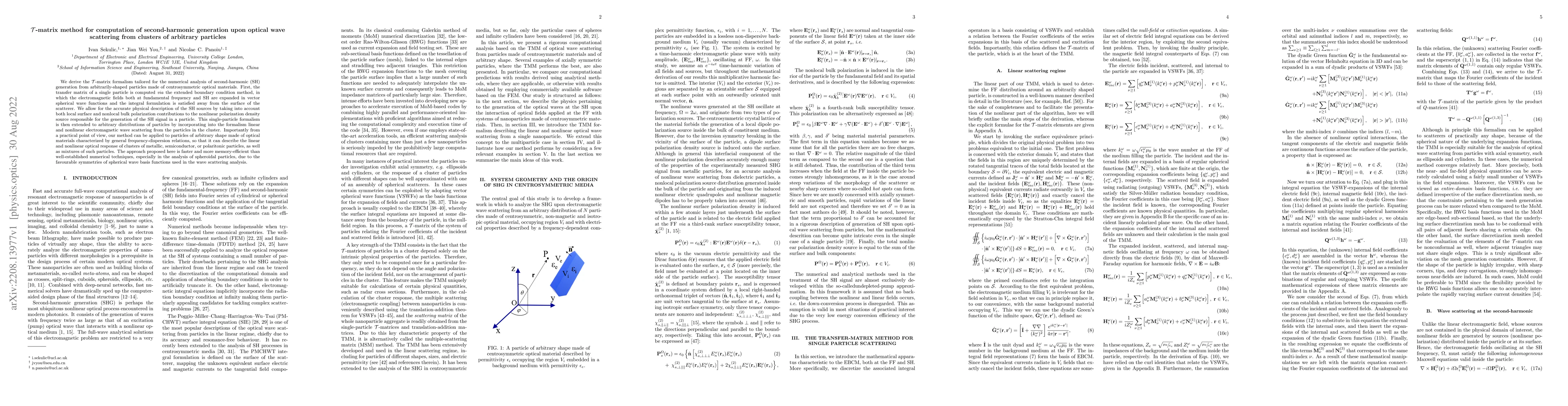 Thumbnail for $\mathcal{T}$-matrix method for computation of second-harmonic
  generation upon optical wave scattering from clusters of arbitrary particles