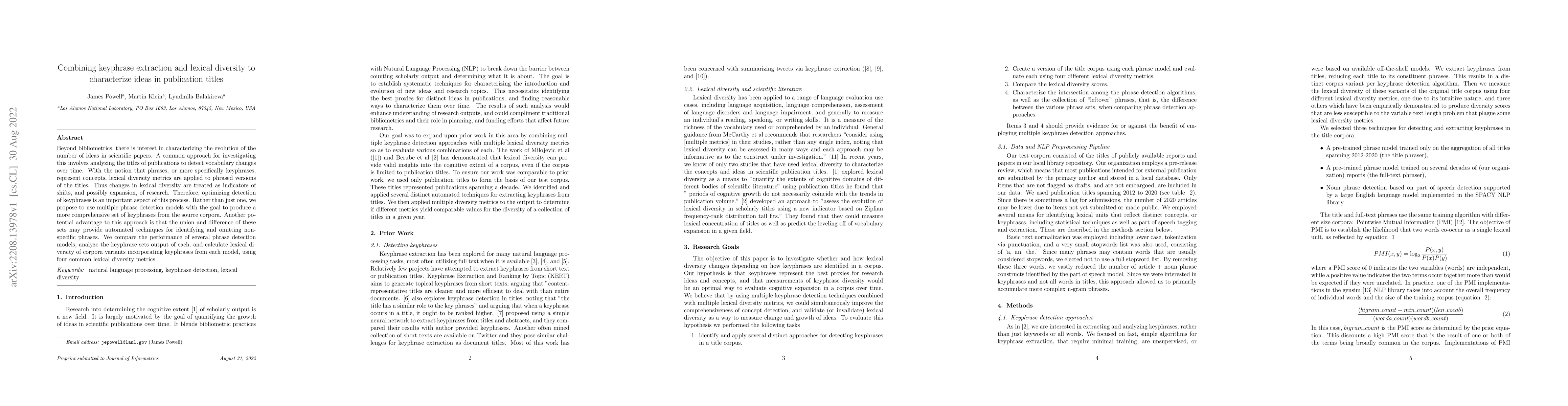 Thumbnail for Combining keyphrase extraction and lexical diversity to characterize
  ideas in publication titles