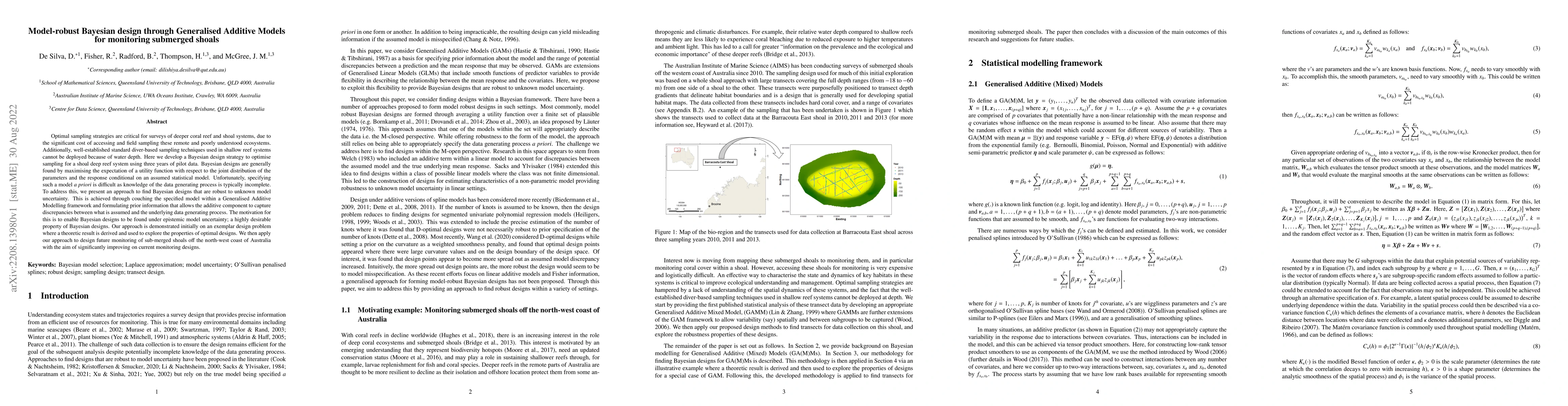 Thumbnail for Model-robust Bayesian design through Generalised Additive Models for
  monitoring submerged shoals