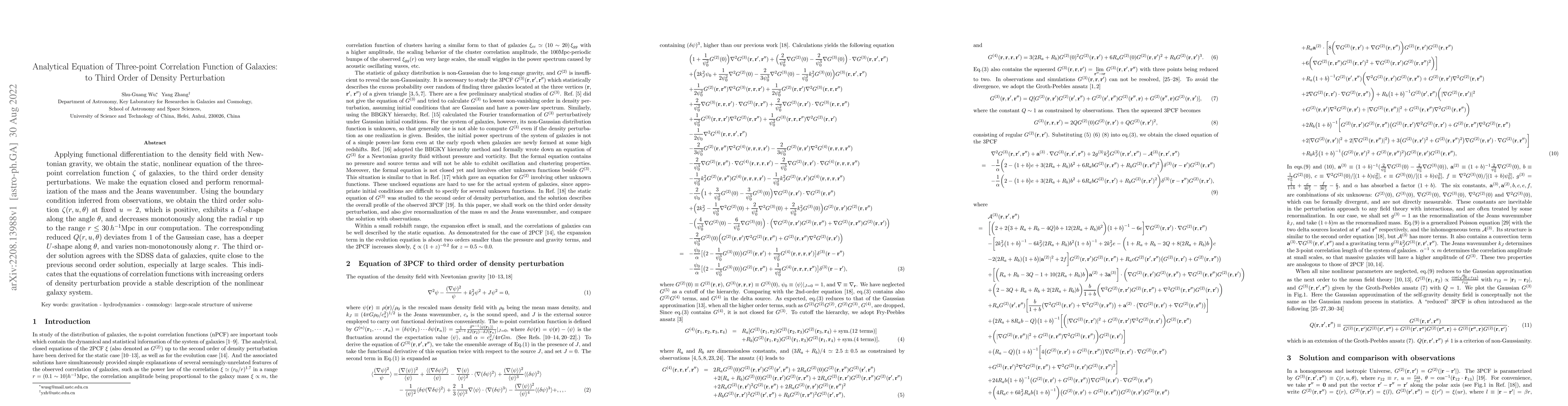 Thumbnail for Analytical Equation of Three-point Correlation Function of Galaxies: to
  Third Order of Density Perturbation