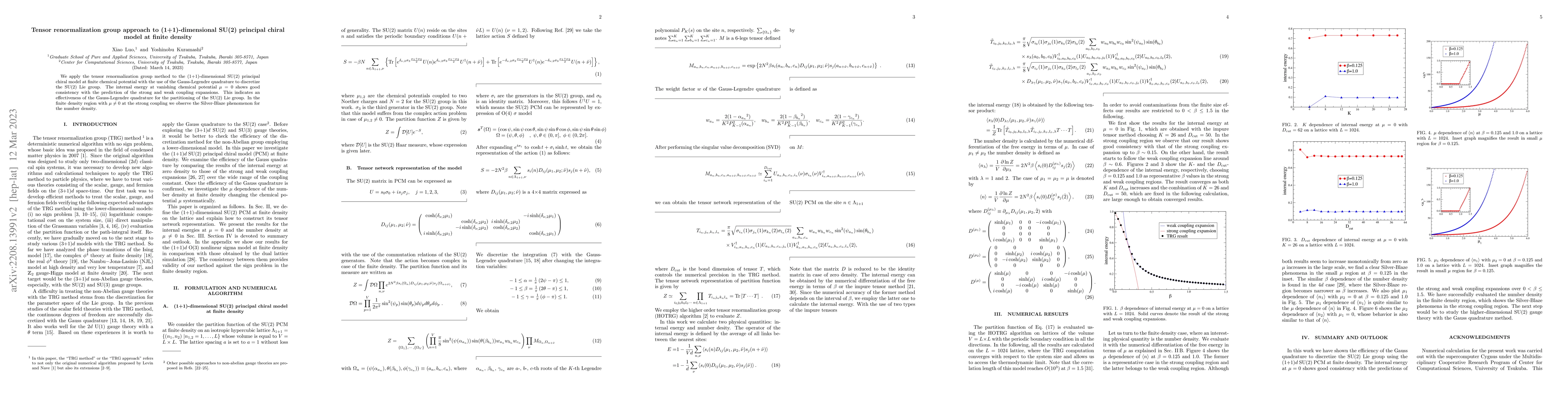 Thumbnail for Tensor renormalization group approach to (1+1)-dimensional SU(2)
  principal chiral model at finite density