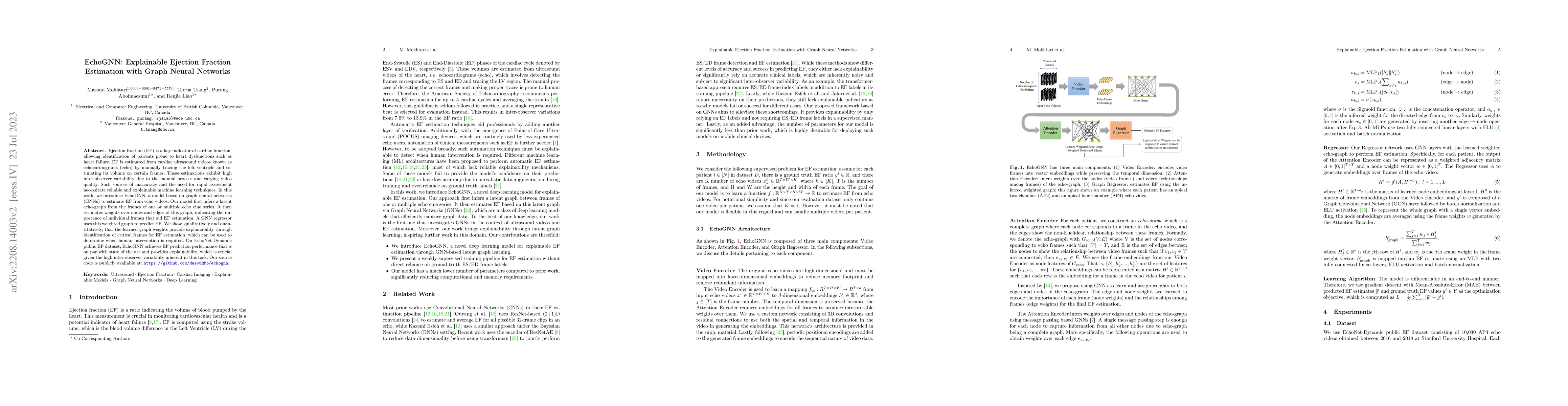 Thumbnail for EchoGNN: Explainable Ejection Fraction Estimation with Graph Neural
  Networks