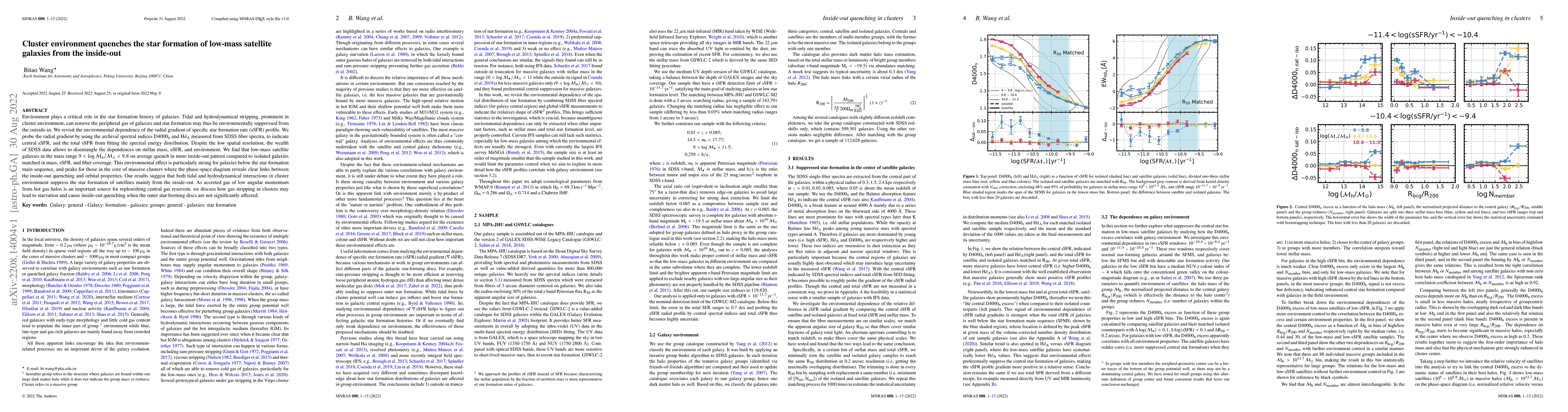 Thumbnail for Cluster environment quenches the star formation of low-mass satellite
  galaxies from the inside-out