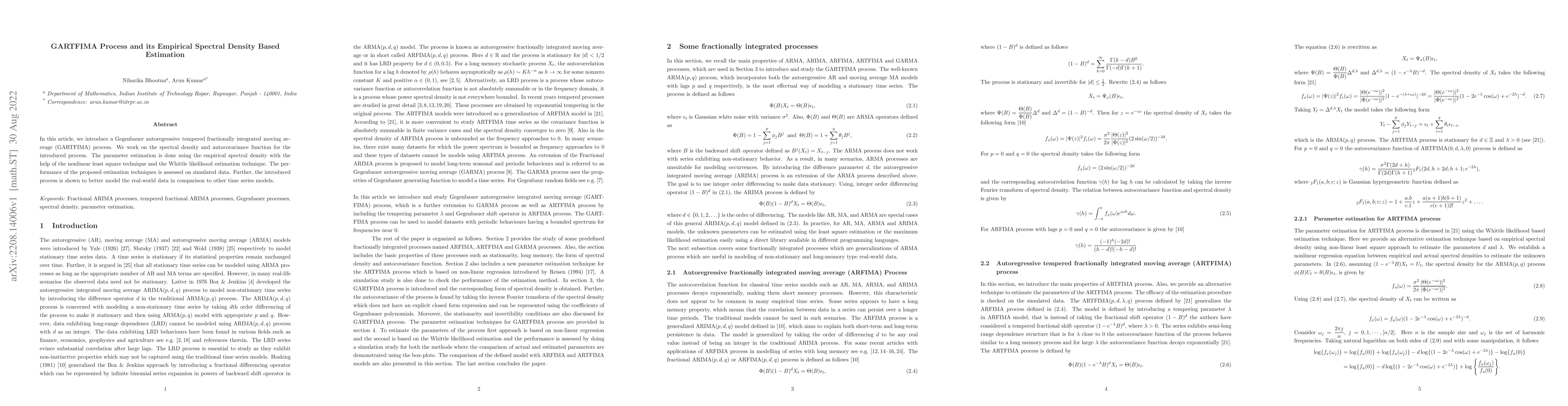 Thumbnail for GARTFIMA Process and its Empirical Spectral Density Based Estimation