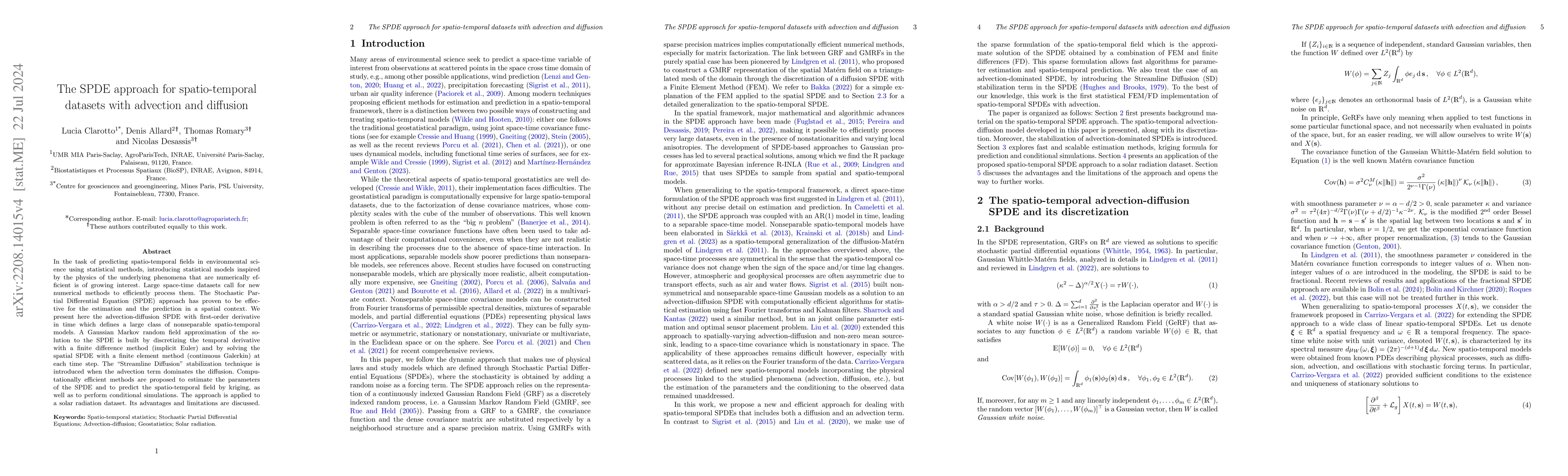 Thumbnail for The SPDE approach for spatio-temporal datasets with advection and
  diffusion