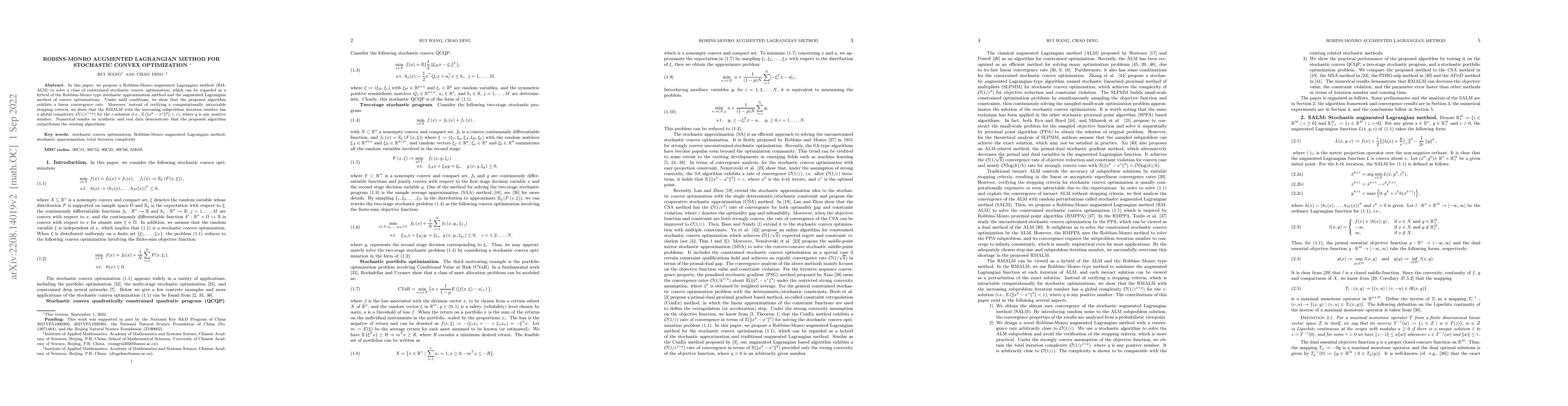 Thumbnail for Robins-Monro Augmented Lagrangian Method for Stochastic Convex
  Optimization