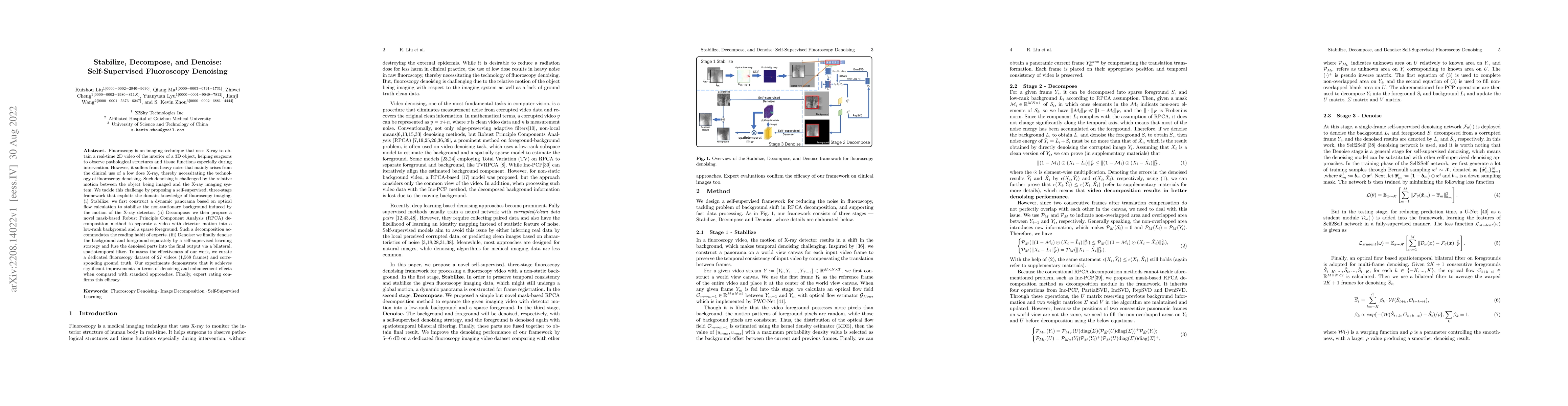 Thumbnail for Stabilize, Decompose, and Denoise: Self-Supervised Fluoroscopy Denoising