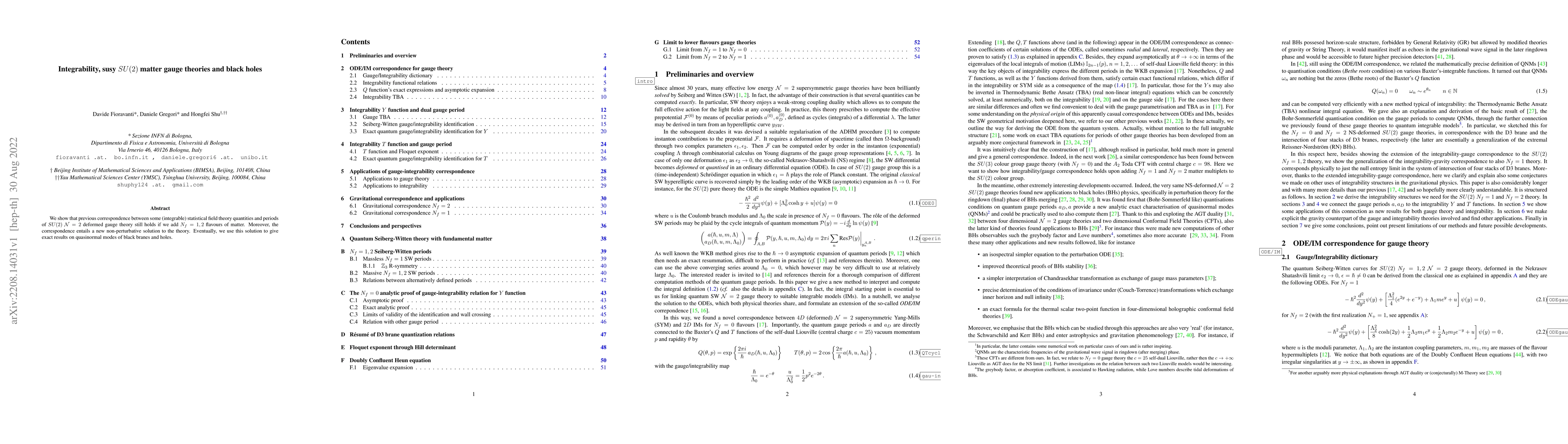 Thumbnail for Integrability, susy $SU(2)$ matter gauge theories and black holes