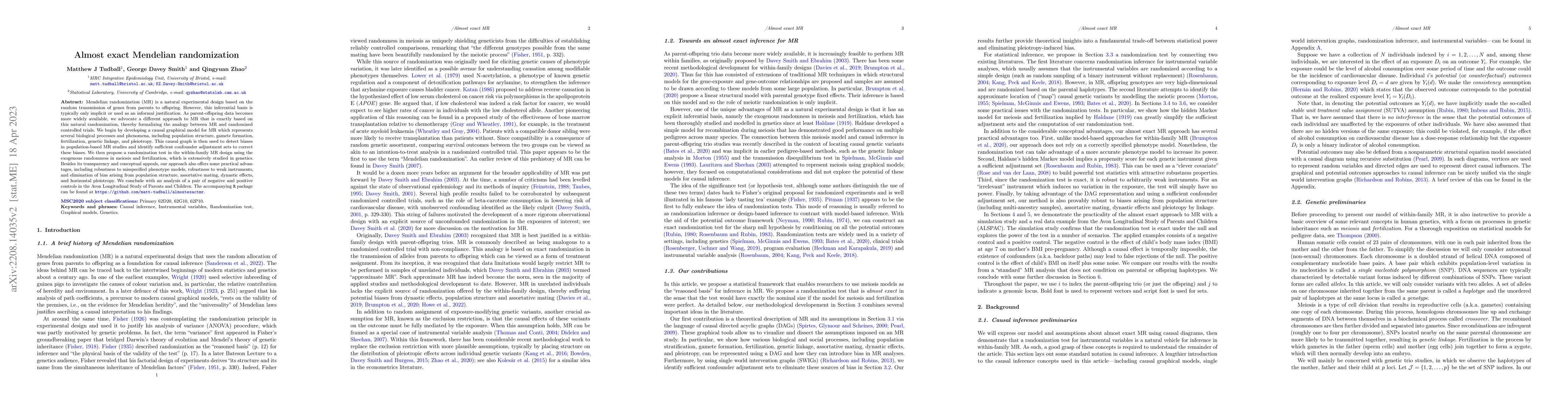 Thumbnail for Almost exact Mendelian randomization