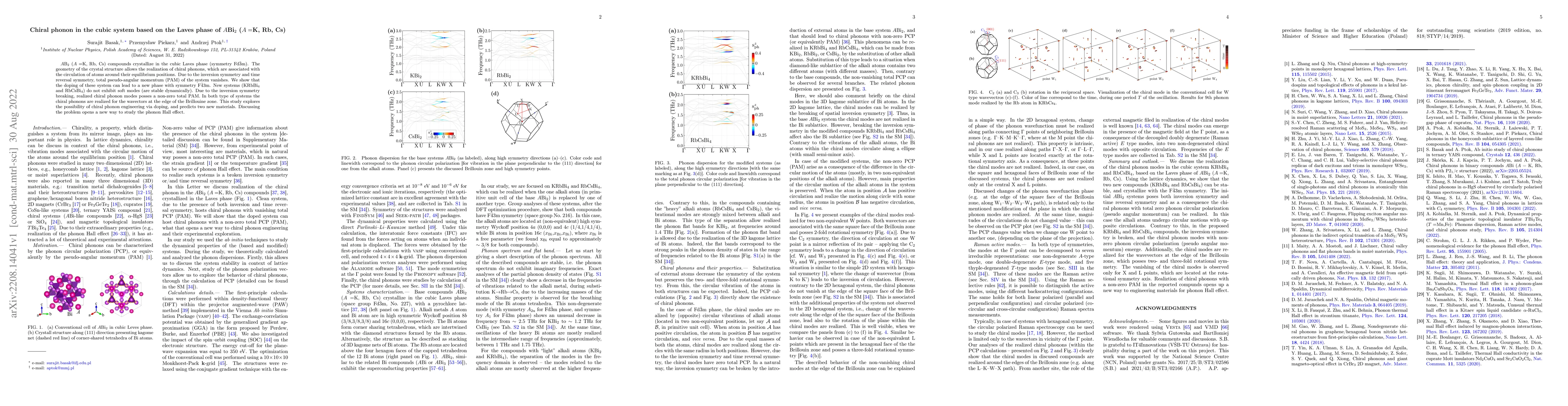 Thumbnail for Chiral phonon in the cubic system based on the Laves phase of
  $A$Bi$_{2}$ ($A=$K, Rb, Cs)