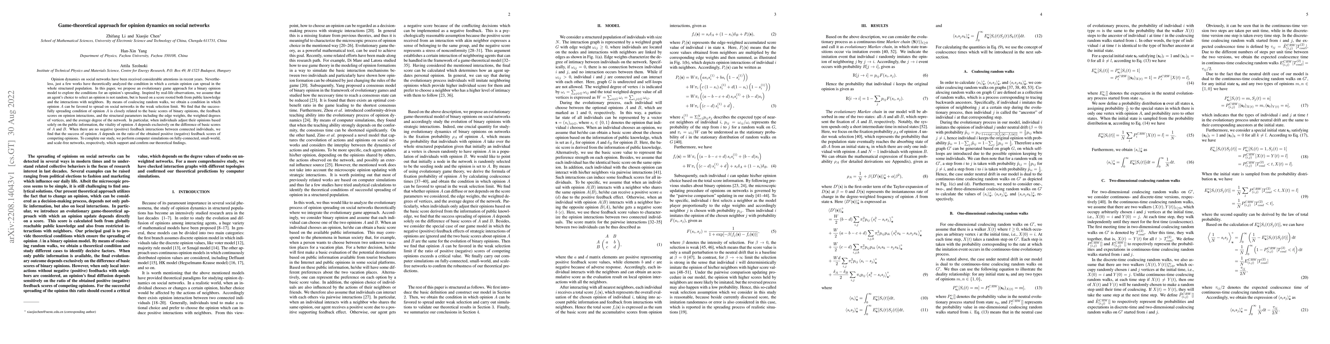 Thumbnail for Game-theoretical approach for opinion dynamics on social networks
