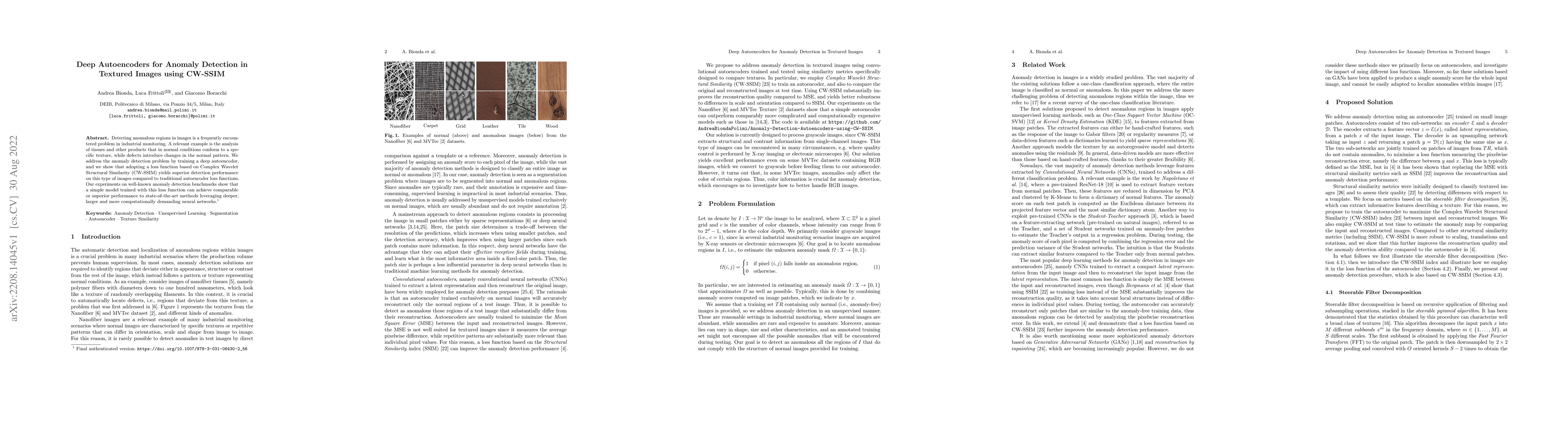 Thumbnail for Deep Autoencoders for Anomaly Detection in Textured Images using CW-SSIM