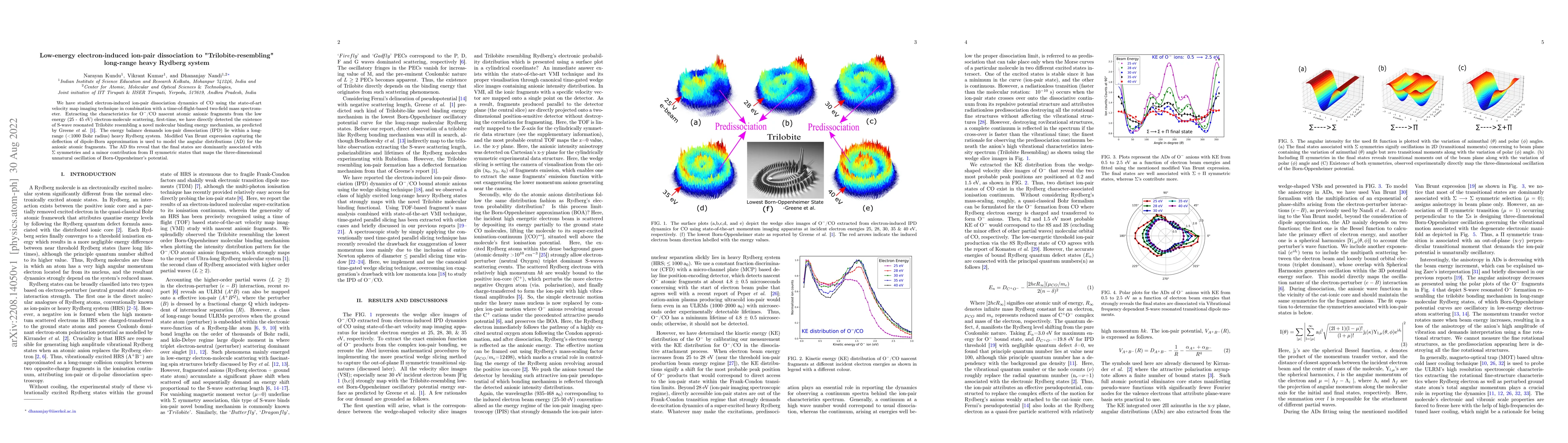 Thumbnail for Low-energy electron-induced ion-pair dissociation to
  "Trilobite-resembling" long-range heavy Rydberg system