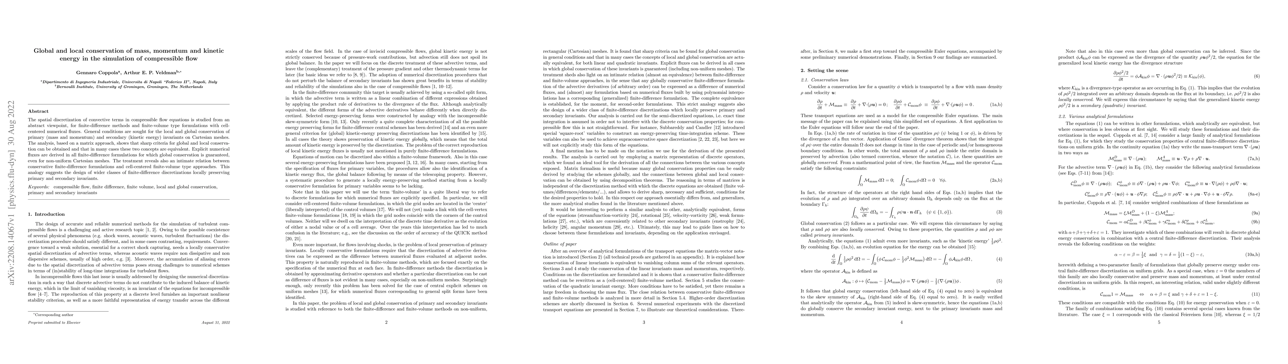 Thumbnail for Global and local conservation of mass, momentum and kinetic energy in
  the simulation of compressible flow