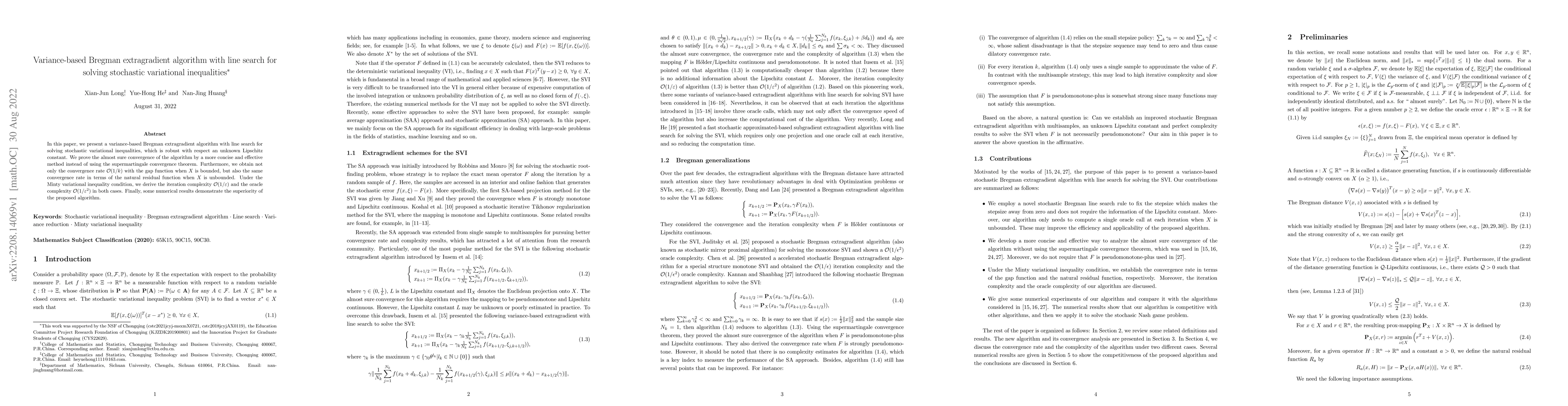Thumbnail for Variance-Based Bregman Extragradient Algorithm with Line Search for
  Solving Stochastic Variational Inequalities